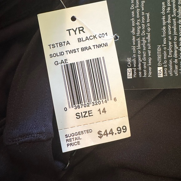 TYR Womens TSTB7A Black Swimwear Solid Twisted Bra Tankini Top Sz#14 NWT - Picture 6 of 10